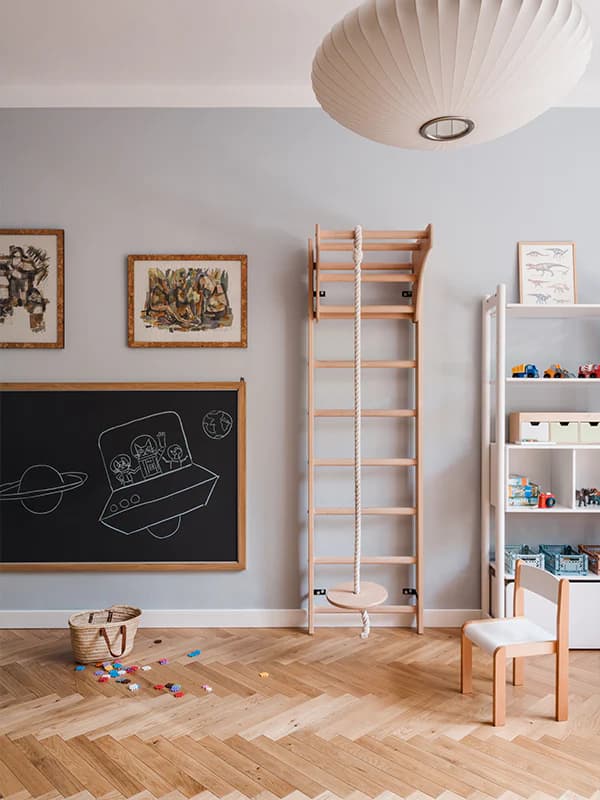 BenchK Series 1 — all-beech wall bars in a living room