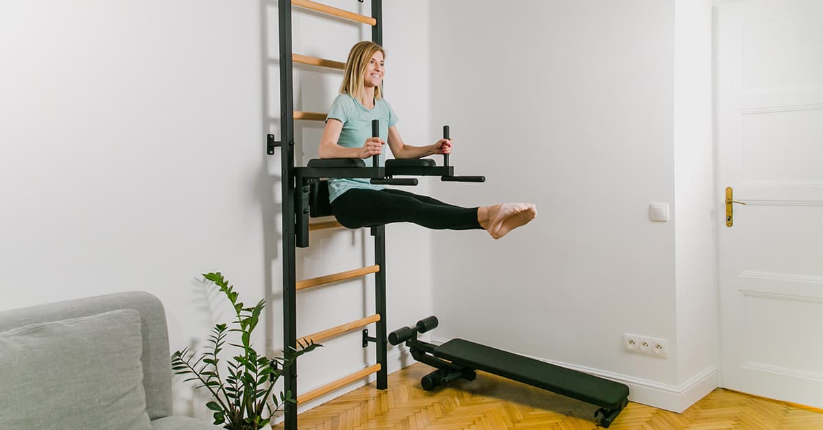 Coordination wall bar set up for a home workout