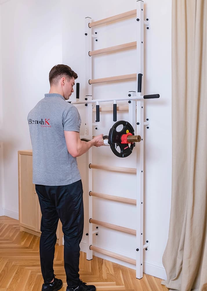 BenchK 733W wall bar set up as a home gym