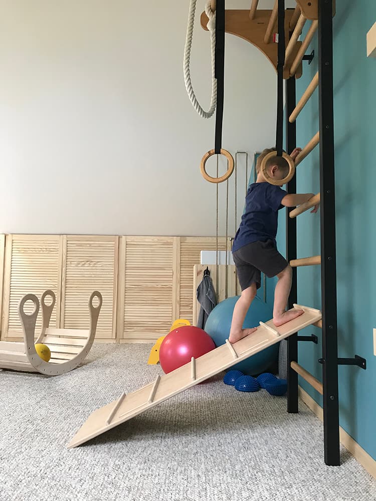 Wall bars used for morning gymnastics with children
