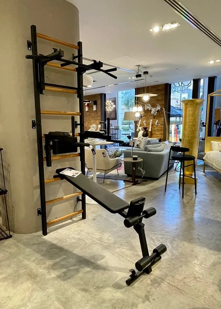 BenchK wall bars in a hotel room and guest fitness space