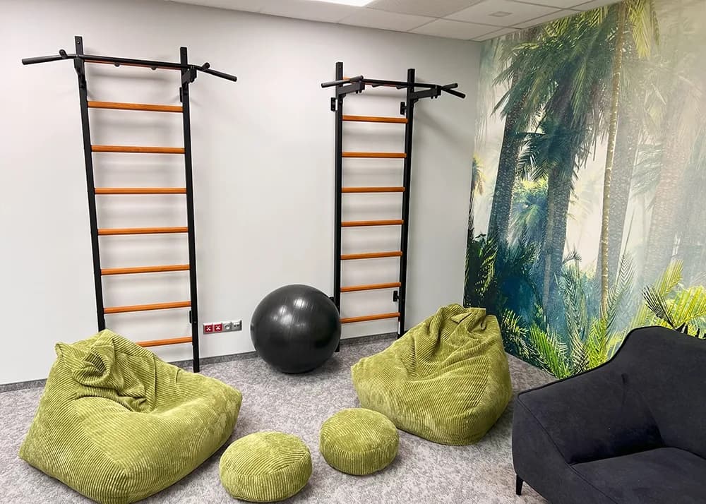 BenchK wall bars in an office wellness space
