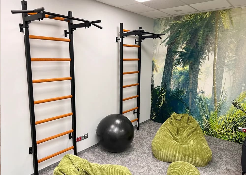 BenchK wall bars in an office wellness space