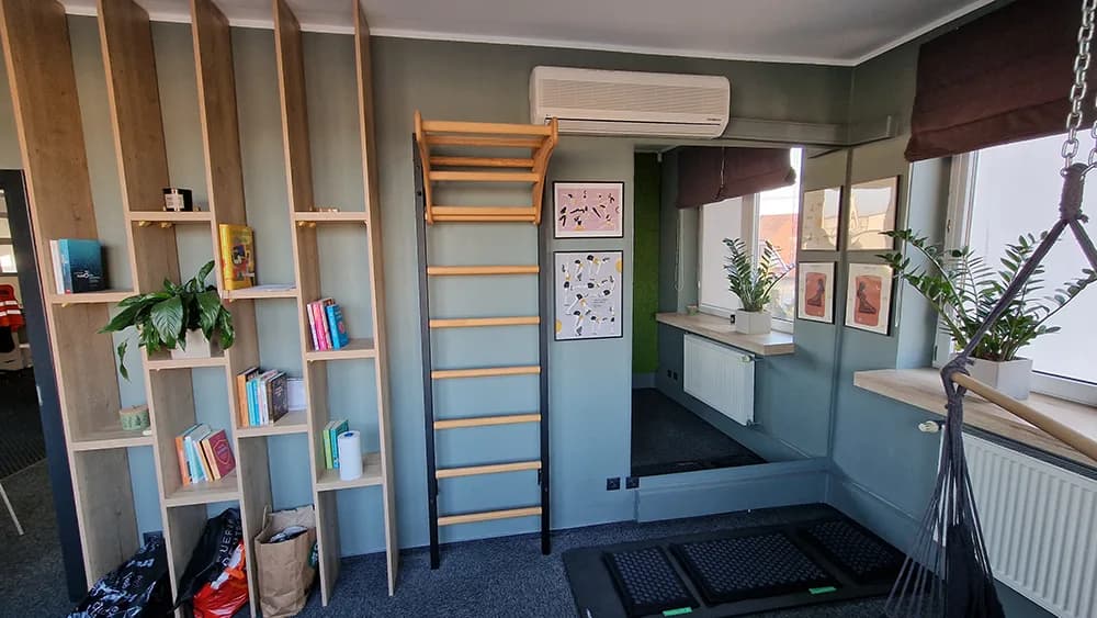 BenchK wall bars in an office wellness space